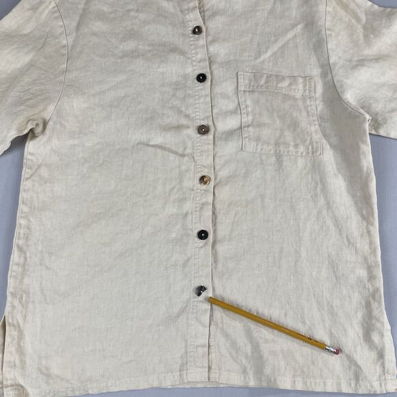 David Dart 100% Linen Button Closure Blouse Women's Size P Beige Pocket Vintage - Picture 10 of 12